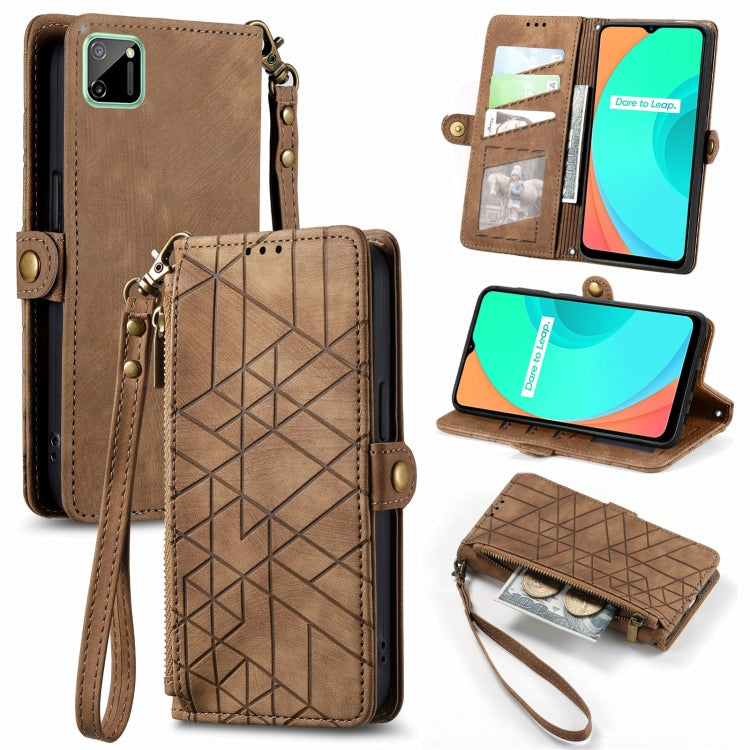 Geometric Zipper Wallet Side Buckle Leather Phone Case, For Realme C11, For Realme 6, For Realme 6 Pro, For Realme 5 / 5i / 6i, For Realme 8 / 8 Pro, For Realme 5 Pro / Q