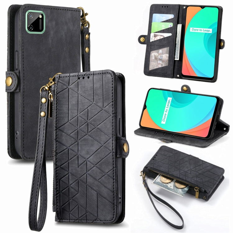 Geometric Zipper Wallet Side Buckle Leather Phone Case, For Realme C11, For Realme 6, For Realme 6 Pro, For Realme 5 / 5i / 6i, For Realme 8 / 8 Pro, For Realme 5 Pro / Q