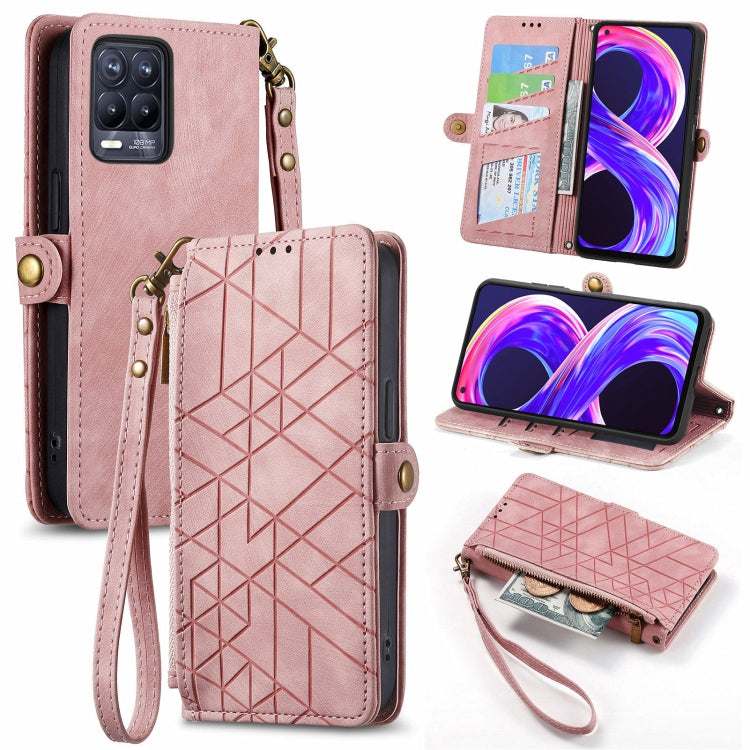 Geometric Zipper Wallet Side Buckle Leather Phone Case, For Realme C11, For Realme 6, For Realme 6 Pro, For Realme 5 / 5i / 6i, For Realme 8 / 8 Pro, For Realme 5 Pro / Q