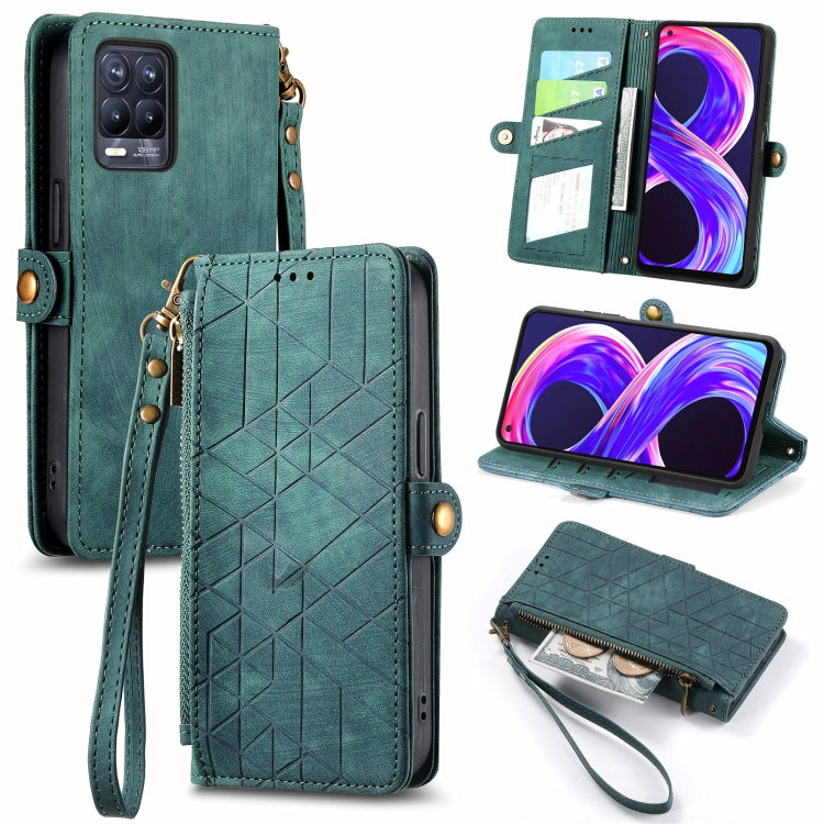 Geometric Zipper Wallet Side Buckle Leather Phone Case, For Realme C11, For Realme 6, For Realme 6 Pro, For Realme 5 / 5i / 6i, For Realme 8 / 8 Pro, For Realme 5 Pro / Q