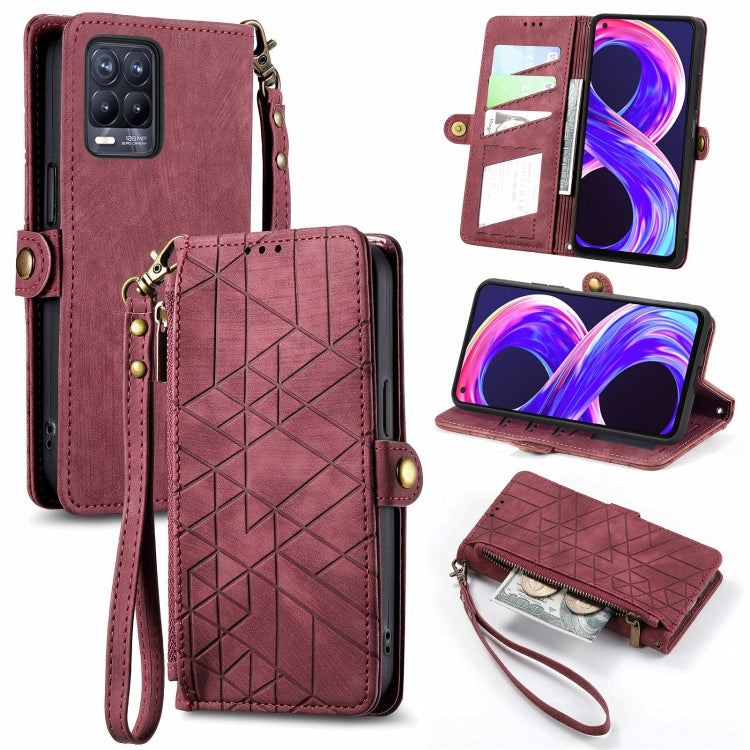 Geometric Zipper Wallet Side Buckle Leather Phone Case, For Realme C11, For Realme 6, For Realme 6 Pro, For Realme 5 / 5i / 6i, For Realme 8 / 8 Pro, For Realme 5 Pro / Q