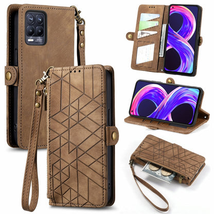 Geometric Zipper Wallet Side Buckle Leather Phone Case, For Realme C11, For Realme 6, For Realme 6 Pro, For Realme 5 / 5i / 6i, For Realme 8 / 8 Pro, For Realme 5 Pro / Q