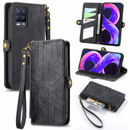 Geometric Zipper Wallet Side Buckle Leather Phone Case, For Realme C11, For Realme 6, For Realme 6 Pro, For Realme 5 / 5i / 6i, For Realme 8 / 8 Pro, For Realme 5 Pro / Q