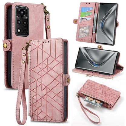 Geometric Zipper Wallet Side Buckle Leather Phone Case, For Honor 50 Pro, For Honor 50, For Honor 50 SE, For Honor V40