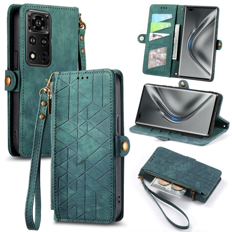 Geometric Zipper Wallet Side Buckle Leather Phone Case, For Honor 50 Pro, For Honor 50, For Honor 50 SE, For Honor V40