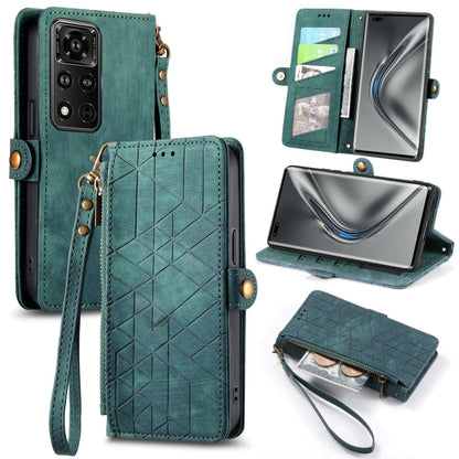 Geometric Zipper Wallet Side Buckle Leather Phone Case, For Honor 50 Pro, For Honor 50, For Honor 50 SE, For Honor V40