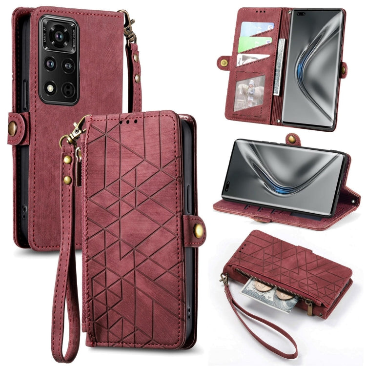 Geometric Zipper Wallet Side Buckle Leather Phone Case, For Honor 50 Pro, For Honor 50, For Honor 50 SE, For Honor V40