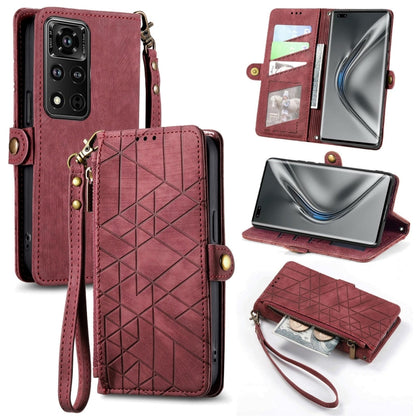 Geometric Zipper Wallet Side Buckle Leather Phone Case, For Honor 50 Pro, For Honor 50, For Honor 50 SE, For Honor V40
