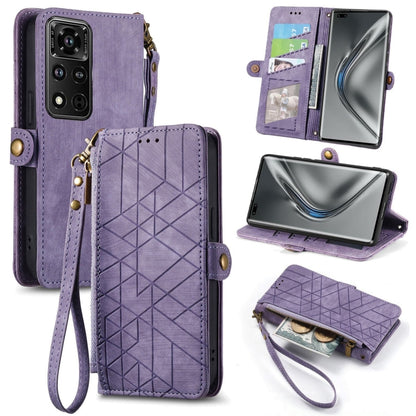 Geometric Zipper Wallet Side Buckle Leather Phone Case, For Honor 50 Pro, For Honor 50, For Honor 50 SE, For Honor V40