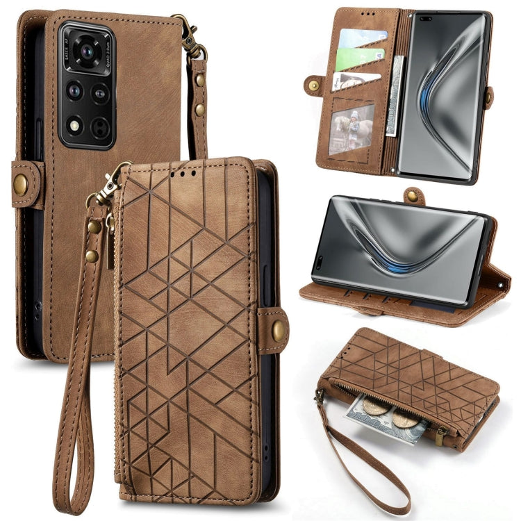 Geometric Zipper Wallet Side Buckle Leather Phone Case, For Honor 50 Pro, For Honor 50, For Honor 50 SE, For Honor V40