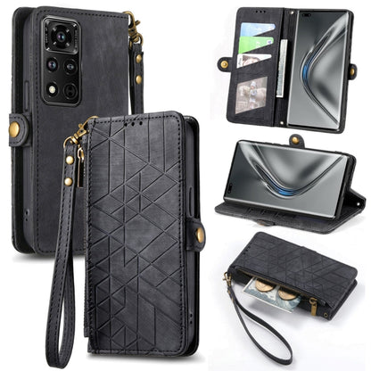 Geometric Zipper Wallet Side Buckle Leather Phone Case, For Honor 50 Pro, For Honor 50, For Honor 50 SE, For Honor V40