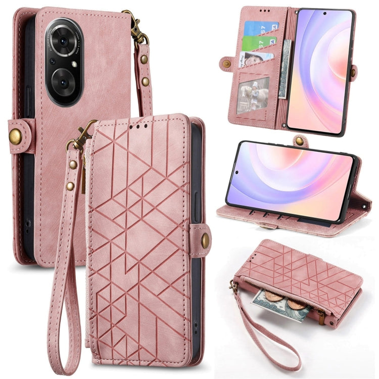 Geometric Zipper Wallet Side Buckle Leather Phone Case, For Honor 50 Pro, For Honor 50, For Honor 50 SE, For Honor V40
