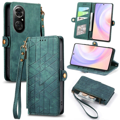 Geometric Zipper Wallet Side Buckle Leather Phone Case, For Honor 50 Pro, For Honor 50, For Honor 50 SE, For Honor V40