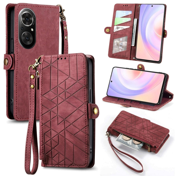 Geometric Zipper Wallet Side Buckle Leather Phone Case, For Honor 50 Pro, For Honor 50, For Honor 50 SE, For Honor V40