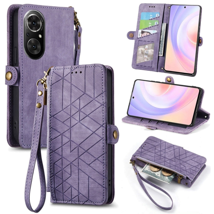 Geometric Zipper Wallet Side Buckle Leather Phone Case, For Honor 50 Pro, For Honor 50, For Honor 50 SE, For Honor V40