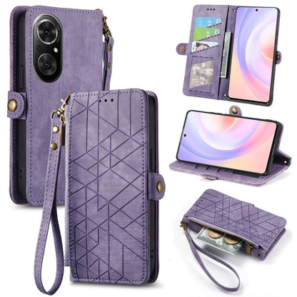 Geometric Zipper Wallet Side Buckle Leather Phone Case, For Honor 50 Pro, For Honor 50, For Honor 50 SE, For Honor V40