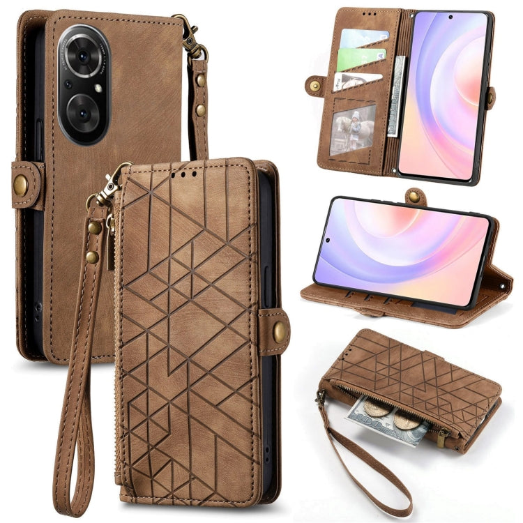 Geometric Zipper Wallet Side Buckle Leather Phone Case, For Honor 50 Pro, For Honor 50, For Honor 50 SE, For Honor V40