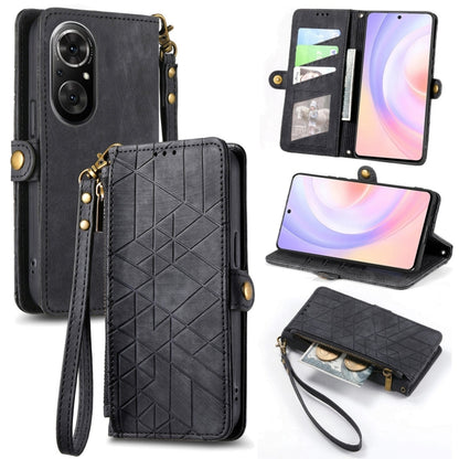 Geometric Zipper Wallet Side Buckle Leather Phone Case, For Honor 50 Pro, For Honor 50, For Honor 50 SE, For Honor V40