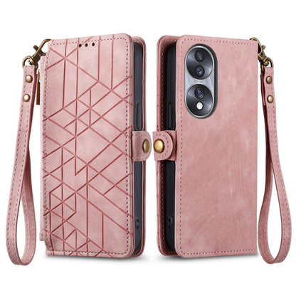 Geometric Zipper Wallet Side Buckle Leather Phone Case, For Honor 50 Pro, For Honor 50, For Honor 50 SE, For Honor V40