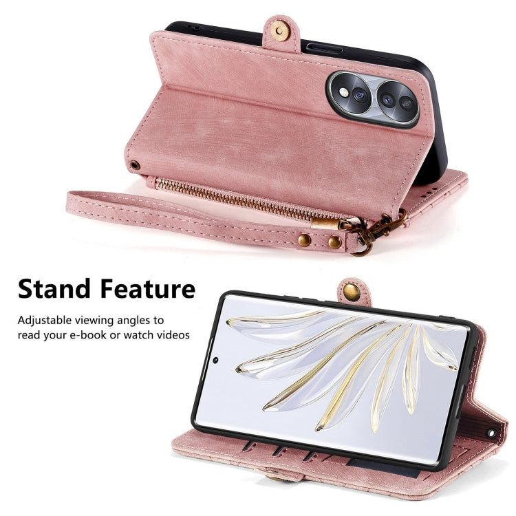 Geometric Zipper Wallet Side Buckle Leather Phone Case, For Honor 50 Pro, For Honor 50, For Honor 50 SE, For Honor V40