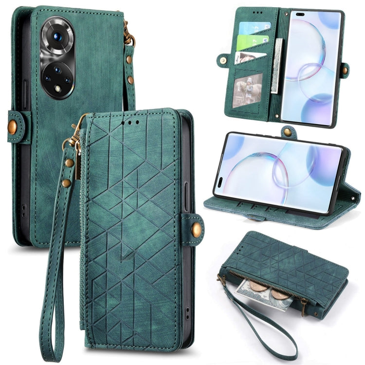 Geometric Zipper Wallet Side Buckle Leather Phone Case, For Honor 50 Pro, For Honor 50, For Honor 50 SE, For Honor V40