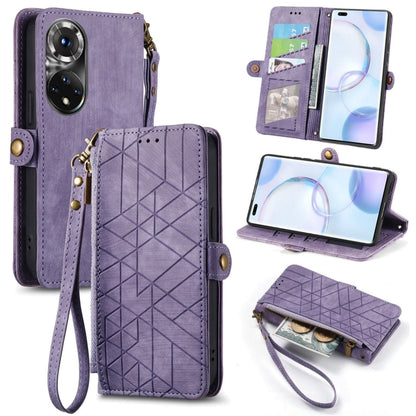 Geometric Zipper Wallet Side Buckle Leather Phone Case, For Honor 50 Pro, For Honor 50, For Honor 50 SE, For Honor V40