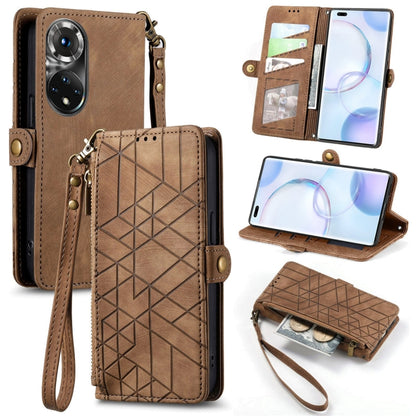 Geometric Zipper Wallet Side Buckle Leather Phone Case, For Honor 50 Pro, For Honor 50, For Honor 50 SE, For Honor V40