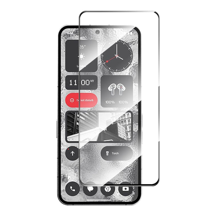 Tempered glass screen protector film for a smartphone, full-coverage front panel.