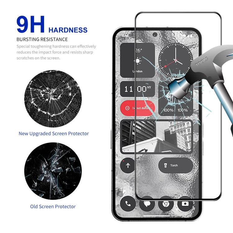 Full glue tempered glass screen protector film with phone alignment guide marks.