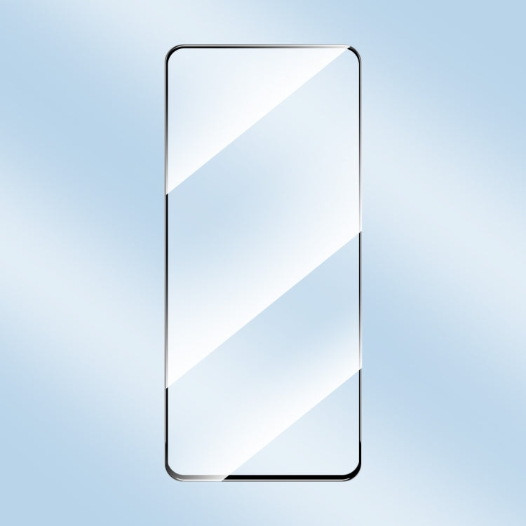 Clear tempered glass screen protector film, rounded edges for smartphone display.