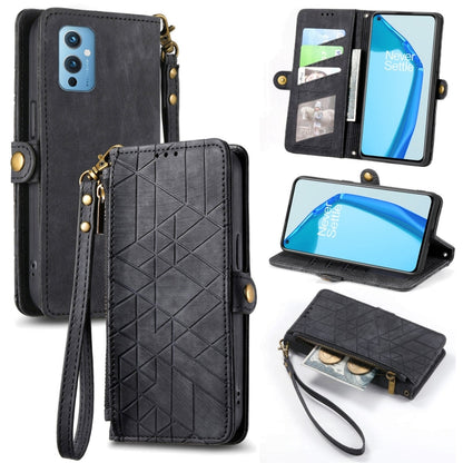 Black wallet-style folio leather phone case with zipper pocket, wrist strap, card slots