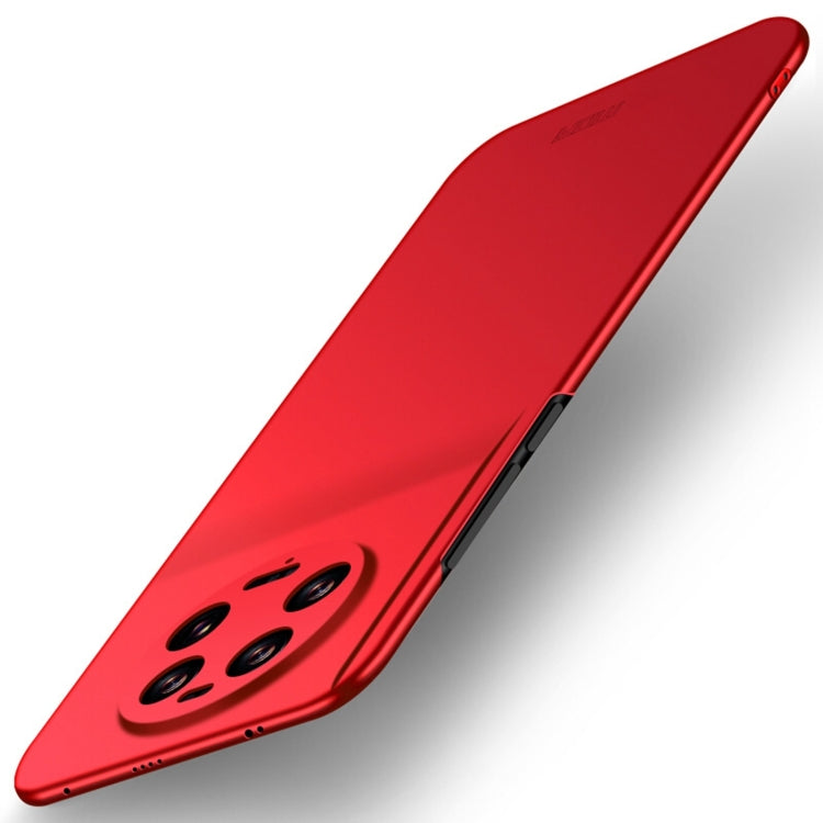 MOFI micro-frosted hard phone case, red, angled view with camera cutouts