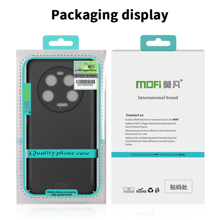 MOFI phone case packaging display with clear front cover and product info label