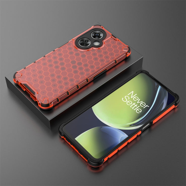Red honeycomb shockproof phone case shown with front screen protector cover