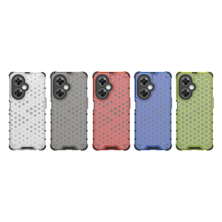 Shockproof honeycomb phone cases in white, gray, red, blue, and green color options