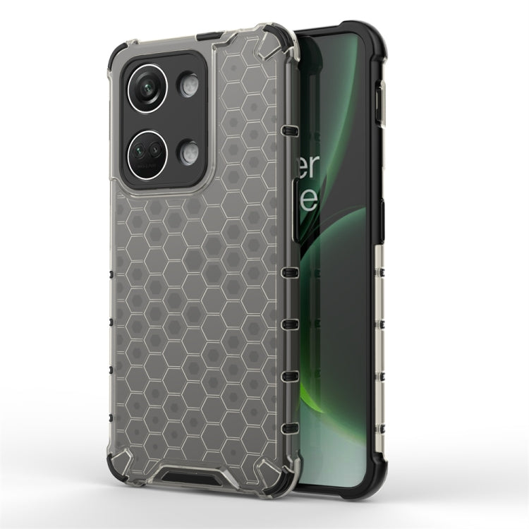 Clear honeycomb shockproof phone case with dark frame and camera module cutouts