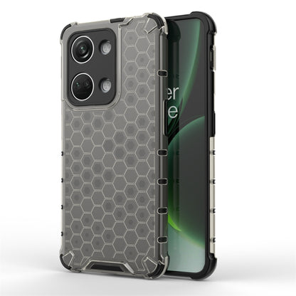 Clear honeycomb shockproof phone case with dark frame and camera module cutouts