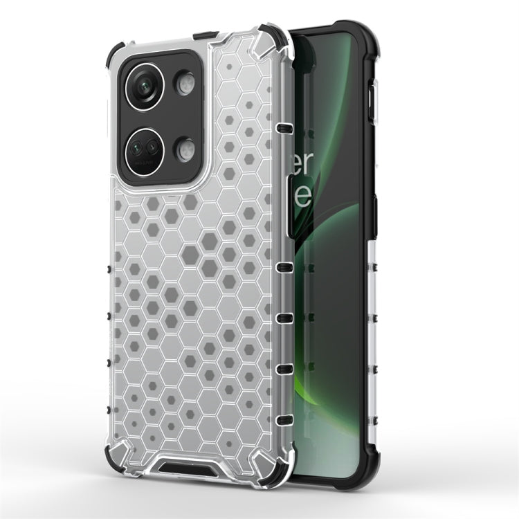 Clear honeycomb shockproof phone case with light sides and protective bumper corners