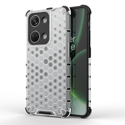 Clear honeycomb shockproof phone case with light sides and protective bumper corners