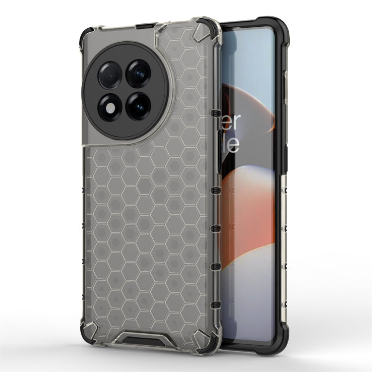Shockproof honeycomb phone case with light gray back, clear hex pattern and camera cutouts