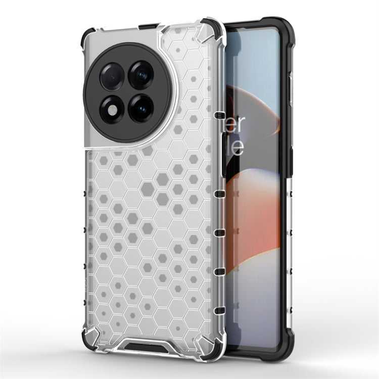Shockproof honeycomb phone case with white back, clear hex pattern and camera cutouts