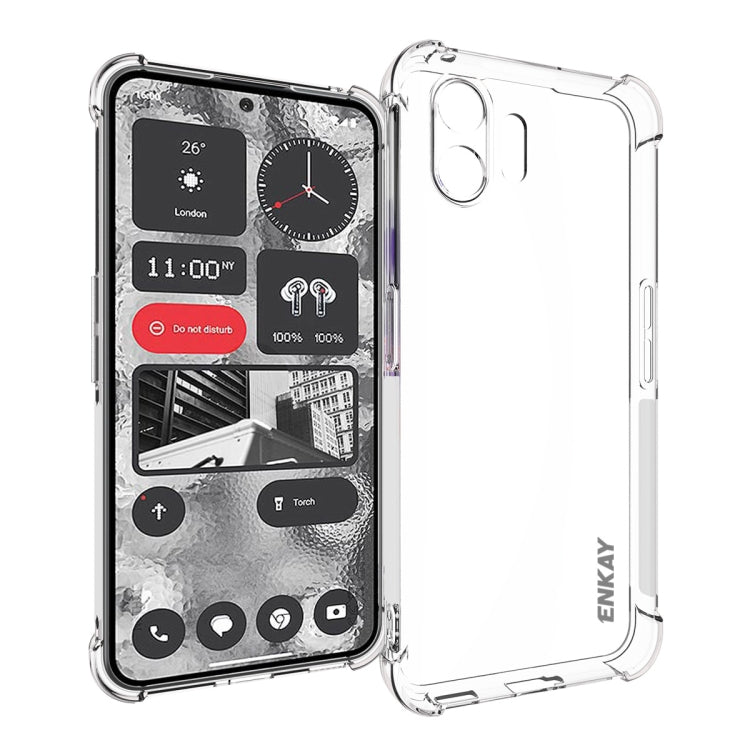Clear transparent TPU phone case with front and back cutouts, ENKAY branding