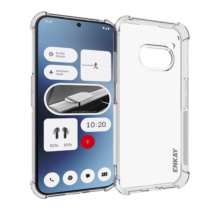 Clear transparent TPU phone case shown with front and back coverage, ENKAY logo