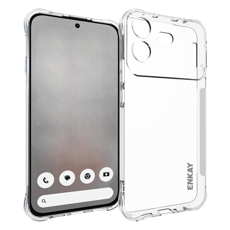 Clear TPU shockproof phone case with raised edges and cutouts for camera and buttons