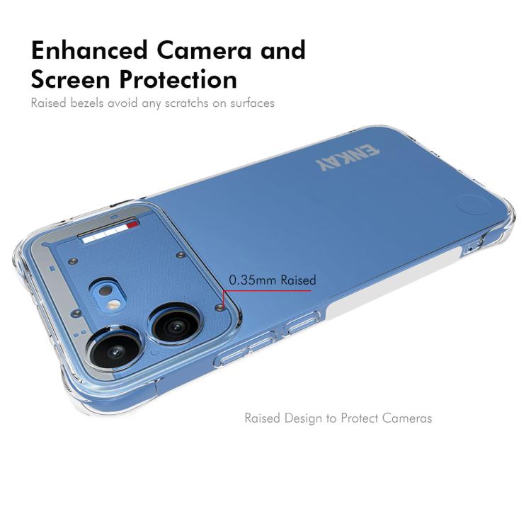 Blue clear TPU phone case with camera and screen protection around raised bezels