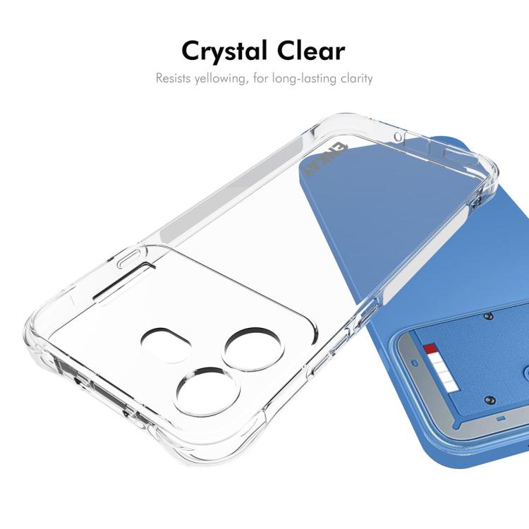Clear TPU phone case with camera cutout and raised protection; blue case visible