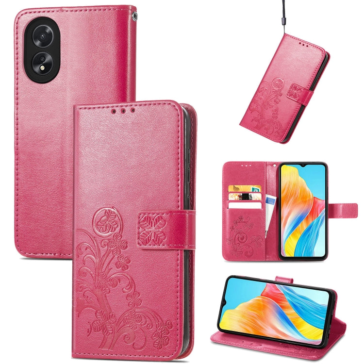 Rose red leather folio phone case with embossed floral buckle clasp, card slots, stand cover