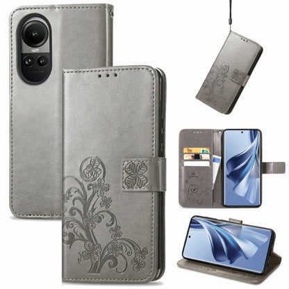 Grey leather phone case with embossed floral design and clasp, flip wallet with card slots