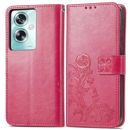 Rose red leather folio phone case, embossed flower pattern, side buckle strap, cutout ports