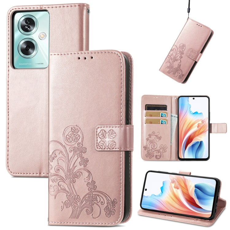 Light rose gold leather folio phone case with embossed floral clasp and card slot panel